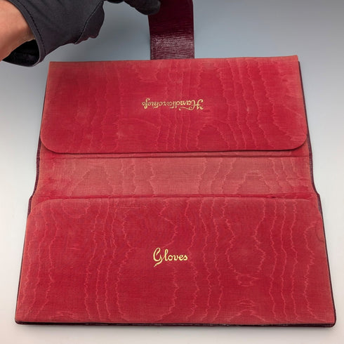 Vintage Burgundy Leather Glove & Handkerchief Case